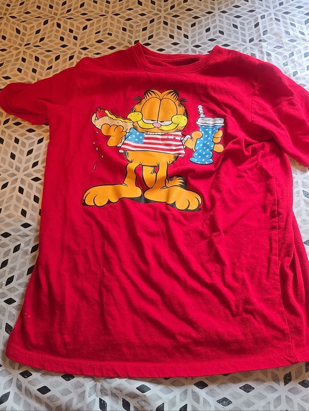 Garfield Red Kids Graphic Tee - Patriotic Hot Dog & Drink
